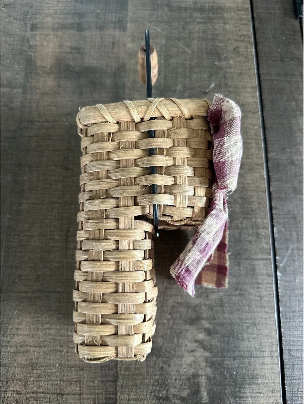 Vintage Woven Basket with Fabric Bow